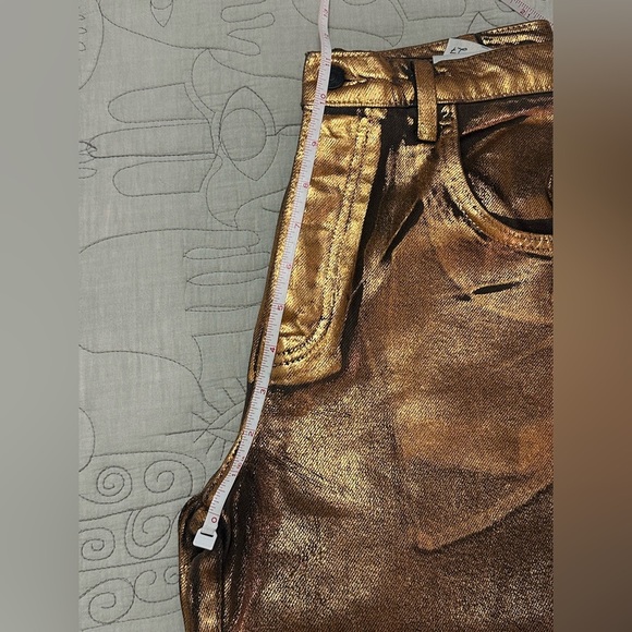 NWT We The Free x Free People Good Luck Gold Metallic Horseshoe Barrel Jeans - Picture 10 of 13